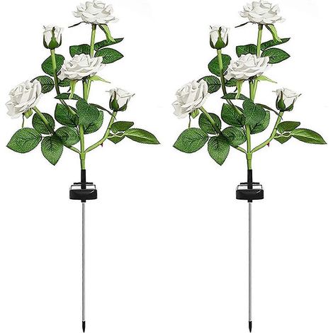 Solarbetriebene Gartenleuchten, 2er-Pack LED-Gartenleuchten mit Rosenmotiv und 10 Rosenblüten, wasserdichte Solar-Dekorationsleuchten (1/5)