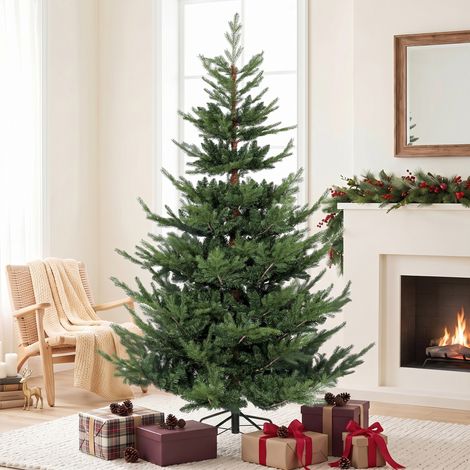 Sapin de Noël artificiel, aspect réaliste, montage rapide, plastique, vert, 140 x 140 x 210 cm (1/5)
