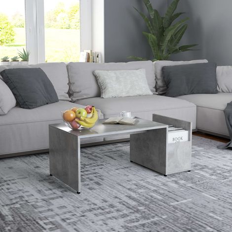 Vidaxl – Table basse fixe gris béton 90x45x35 cm – Bois d’ingénierie – Compartiment de rangement latéral – Facile à nettoyer