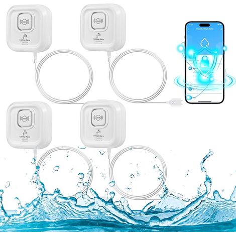 Detecteur de Fuite d'eau, 2,4GHz WiFi Alarme Maison sans Fil Compatible avec L'application, 100dB Capteur de Niveau d'eau avec 105cm Détachable Câble Alarme Piscine pour Cuisines, Caves, Sols (1/4)