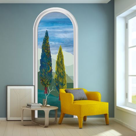 Grand Décor Panoramique Découpé, Arche boiserie paysage de Toscane, 204cm X 83cm (1/5)