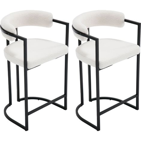 Set di 2 Sgabelli da Bar in Pelliccia Sgabelli Cucina Moderni con Struttura in Metallo Sgabelli Alti per Cucina Bancone, Bianco