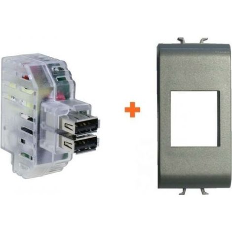 Fanton caricatore doppia presa USB AA 5V 2,4A compatibile Gewiss Chorus Titanio - 82892-CT
