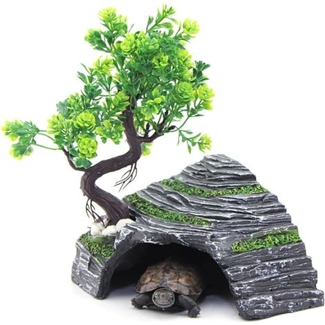 Plate-forme de Basking pour Tortue Décoration de Vivarium Grotte Cachée de Reptiles avec Arbre Artificiel Rocher pour Aquarium Réservoir de Tortues Aquatiques Lézards Ramper Échelle (1/5)