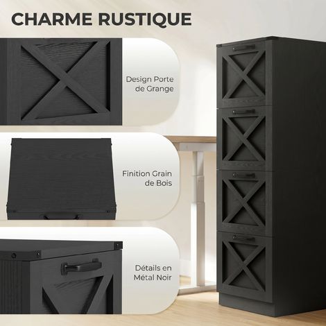 Caisson de Bureau avec 4 Tiroirs, Dossiers Suspendus pour Formats Lettre/A4, Style Rustique, 40x40x131cm, Noir (1/5)