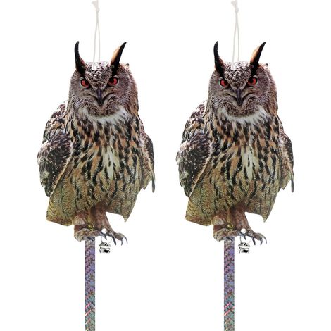 Effaroucheur Oiseaux avec Bande Repulsive Anti Pigeon Répulsif Oiseaux Epouvantai Effrayeur D'oiseaux Éloignez les Pigeons Chats Corbeaux des Balcons Patios Fenêtres Lot de 2 Hiboux (1/5)