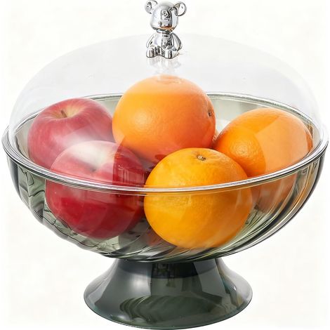 Corbeille à fruits avec couvercle et égouttoir - Bol à fruits en plastique avec pied pour décoration de table - Bol avec couvercle pour mariage, fête, dessert - Vert