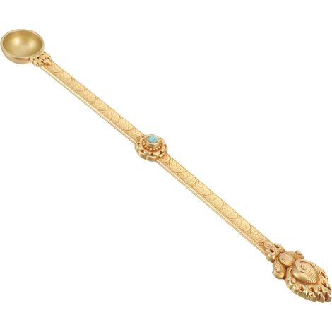 Cuillère en Laiton Tibétaine Gravée Perles Colorées, Cuillère Ethnique Multifonctionnelle, Finition Lisse, pour Rituels Bouddhistes et Offrandes, Accessoire Décoratif Traditionnel (1/5)