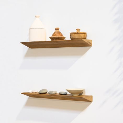 Etagère Murale en Bois Teck Huilée Rectangle - Pré-percée - 35x90x600mm - Etagère de Bureau, Cuisine, Salle de bain, Salon (1/3)