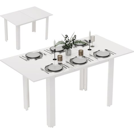 Ausziehbarer Esstisch, 120-160 x 70 cm, verstellbarer Küchentisch für 4-6 Personen, MDF, Hochglanzweiß