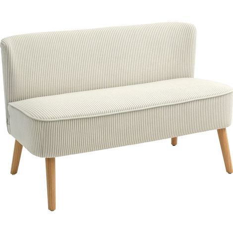 Canapé 2 places compact en tissu à effet côtelé, structure en bois, assise large et dossier confortable pour salon ou cuisine, coloris blanc crème - CHICFURN (1/5)