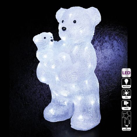 Fééric Lights And Christmas – Déco lumineuse ours Maman et Bébé 56 LED blanches H 44 cm – Éclairage intérieur et extérieur – Câble 5 m – Adaptateur IP44 inclus