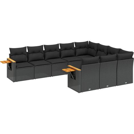 vidaXL Set Divani da Giardino 10pz con Cuscini in Polyrattan Nero (1/5)