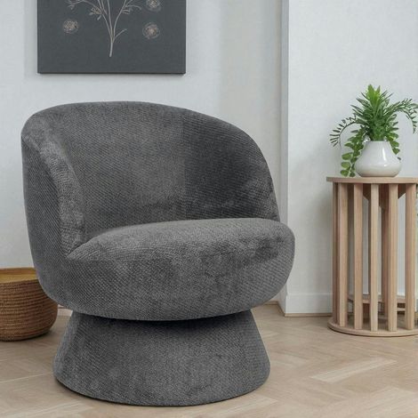 Fauteuil gris pivotant - tissu chenille, style rétro IENA (1/2)