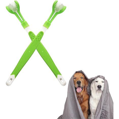 2 Pices Brosses Dents Pour Chien, Brosse Dents Pour Animaux, Trois Ttes Brosse Dents, Brosse Dents Silicone Chien Petit Chien Brosse Dents Bo (1/5)