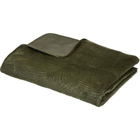 Dessus de lit coloris vert kaki en polyester - Longueur 260 x Profondeur 240 x Hauteur 1 cm -PEGANE- (1/2)