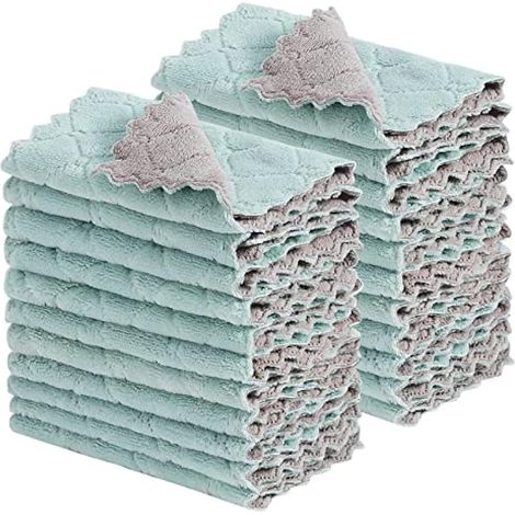 Lot de 20 torchons de cuisine super absorbants en polaire corail de qualité supérieure, antiadhésifs, lavables à l'huile, séchage rapide, réutilisables pour table, chaise, vaisselle, verre (1/5)