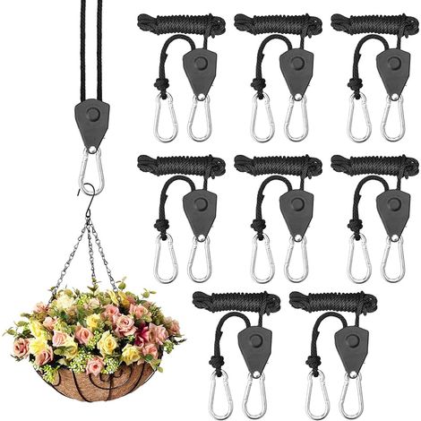 Set mit 8 Ratschenseilen mit Haken, verstellbaren Ratschenaufhängungen, 2 m, 1/8"-Ratschenrolle, verstellbarer Hakenseilspanner für Zelte, Pflanzenlampen, Ventilatoren und Beleuchtung (1/5)