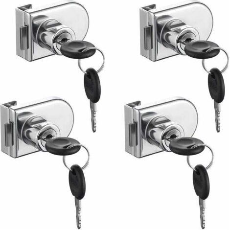 Serratura per porta in vetro, cromata, antiruggine. Serratura di sicurezza ad alta precisione, facile da installare senza forare, adatta per porte in vetro da 5-8 mm senza forare (4 pezzi con 8 chiavi