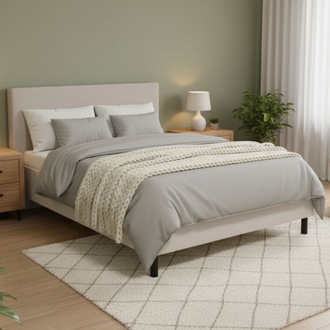 Cama Matrimonial Pavarolo, Cama Matrimonial Tamaño Colchón 180x200 cm, Tapizada, Cabecera Tapizada, Beige (1/5)