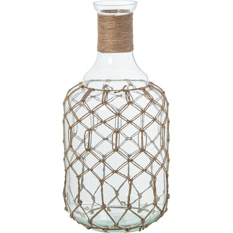 Vase Bouteille en Verre avec Corde Transparente et Naturelle 19 x 19 x 38 cm (1/5)