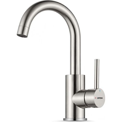 Robinet de Salle de Bain Haut Inox Brossé, Bec 360° (1/5)