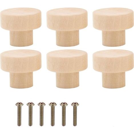 Poignée Meuble Bois 6 Pièces, Bouton de Meuble 30 x 25 mm Ronde en Boutons de Porte pour Cuisine Bouton Tiroir avec Vis pour Placards Boutons de Meuble en Bois pour Armoires (1/4)