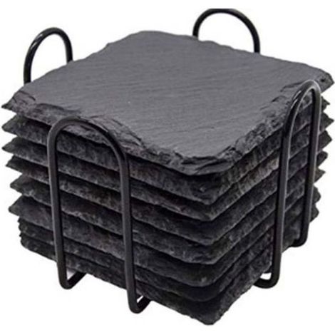 Set of 8 square slate coasters for cups, glasses and drinks, table protection (1/3)