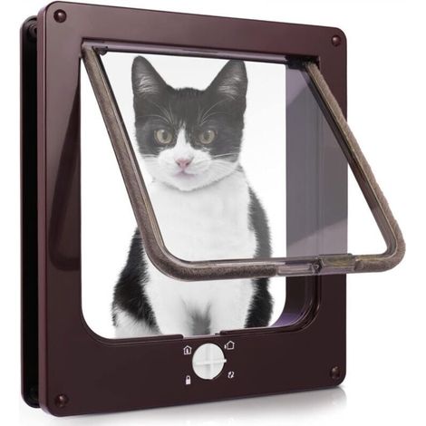 Katzenklappe, wasserdichte Katzenklappe mit 4-Wege-Drehverriegelung für Katzen und kleine Hunde, einfach zu installieren und zu bedienen – Braun XL