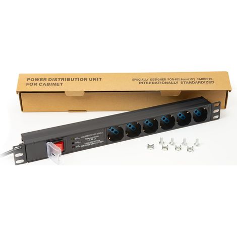 Link LK10066 - Multipresa da Rack 19", 6 prese UNIVERSALI con INTERRUTTORE e SPINA ITALIANA 16A ed interruttore contro le sovratensioni - ELETTE REVERSIBILI 180° (1/5)