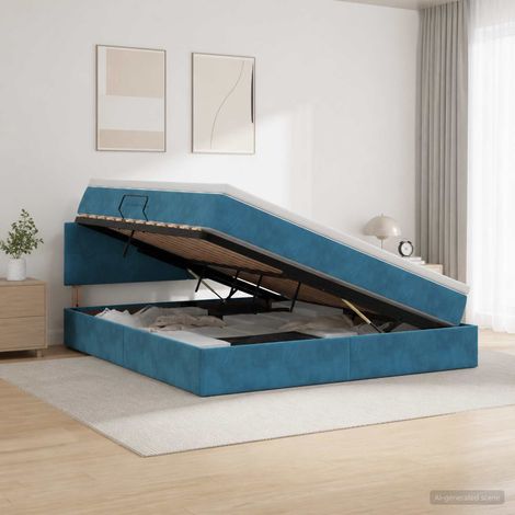 vidaXL Cama con almacenamiento Azul Oscuro 160 x 200 cm Terciopelo (1/5)