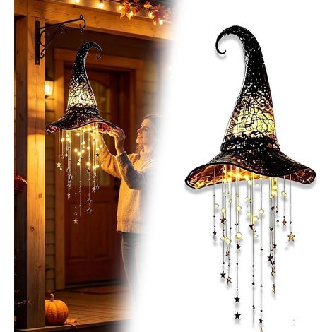 1 pièce Chapeau de Sorcière Halloween Lumineux LED, Décoration Suspendue pour Porche, Fenêtre, Entrée, Jardin et Terrasse (1/5)