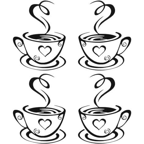 CSPARCV 31 x 18,7 cm Set mit 2 Paar Wandaufklebern in Kaffeetassenform, Küchenwandaufkleber, Wandtattoos, Wandaufkleber für Kaffeetassen, Wandaufkleber (1/5)