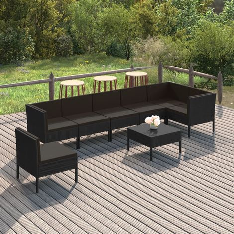 vidaXL 8-tlg. Garten-Lounge-Set mit Auflagen Poly Rattan Schwarz (1/5)