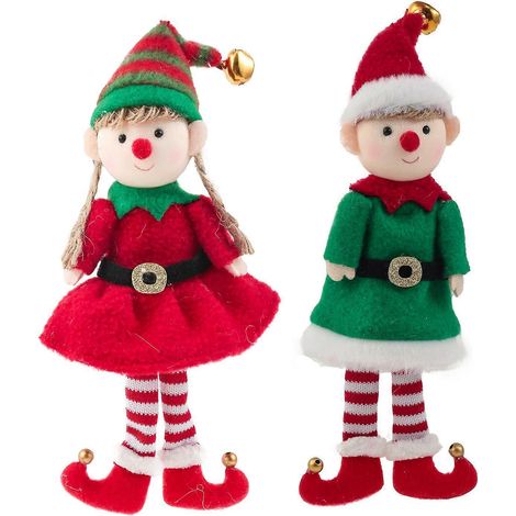 Lot de 2 poupées elfes de Noël à suspendre au sapin, décorations d'anges, cadeau pour enfants (1/5)