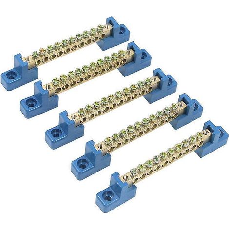Bornier bleu à 10 positions avec vis, bornes en laiton, barre de mise à la terre, lot de 5 (1/5)