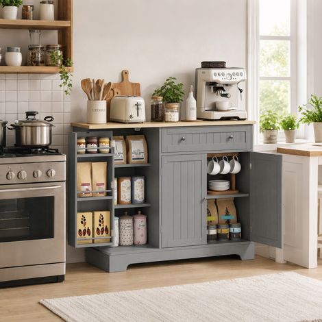 Buffet cuisine, meuble de rangement avec 3 portes, tiroir, étagères de porte et étagère réglable, 105x40x83cm, gris (1/5)