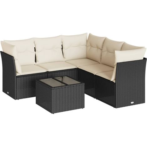 Salon de jardin 6 pcs avec coussins noir résine tressée (1/3)