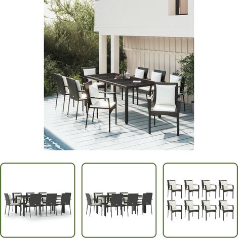 Gartenessgruppe - 9-tlg. Garten-Essgruppe mit Kissen Schwarz Poly Rattan (1/5)