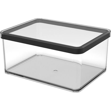 Rotho Loft - Pot rectangulaire avec couvercle et joint, adapté aux aliments, ustensiles de cuisine, organisateur, plastique (SAN), sans BPA, transparent/noir (2,25 L rectangulaire)