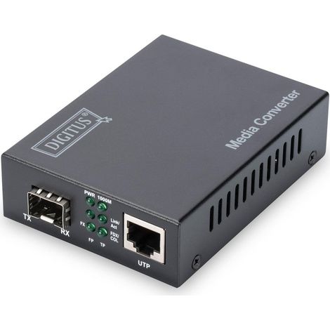 Convertidor de medios Gigabit Ethernet Digitus, ranura SFP, sin módulo SFP, 10/100/1000Base-T a ranura SFP. Con fuente de alimentación, DN-82130