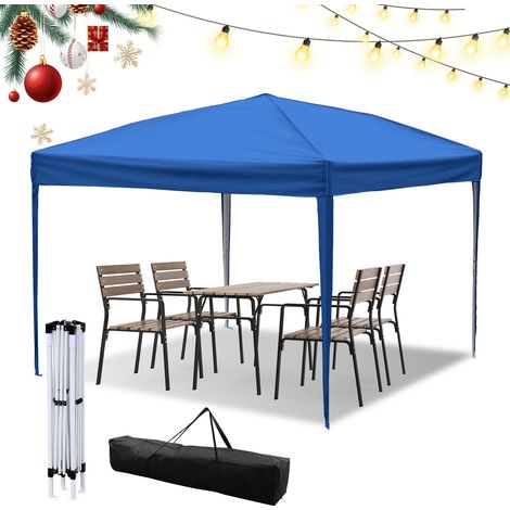 Randaco Pavillon 3 x 3 m, pavillon de jardin pliable, réglable en hauteur, avec sac de transport, imperméable, stable, protection UV, tente de réception pop-up d'extérieur,  bleu