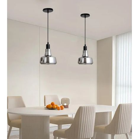 2pcs Moderne Lustre en Verre Noir,LED Lampe Suspension Industriel Vintage Crative avec Abat-jour Verre Luminaire pour Salon (1/5)