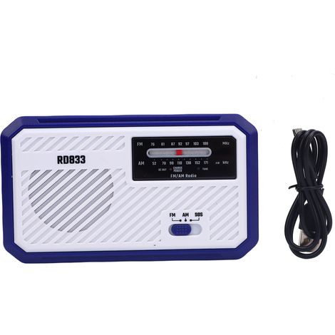 Ortviai Radio d'urgence manivelle solaire avec lampe LED puissante et radio AM/FM – Bleu (1/5)