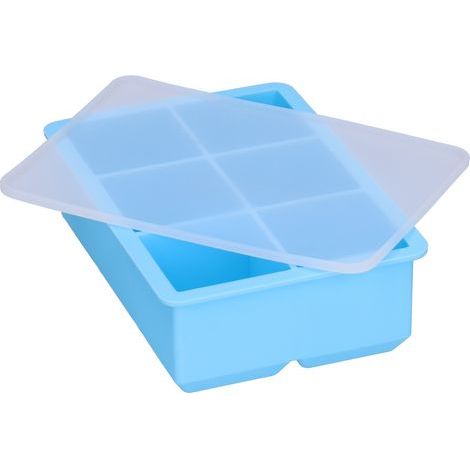 Bac à glaçons silicone 6 cases grand format avec couvercle pour cubes de glace, gâteaux et chocolat - Bleu ciel (1/5)
