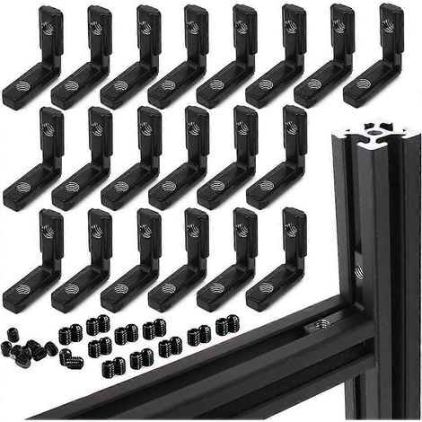 20 Stück, schwarze L-förmige Inneneckverbinder 20S mit Schrauben für 6 mm geschlitztes Aluminiumprofil 2020 (1/5)
