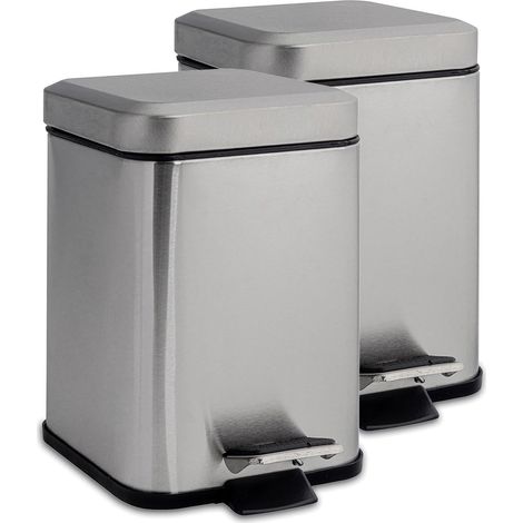 Lot de 2 poubelles à pédale salle de bain 3 L acier inoxydable brossé (1/5)