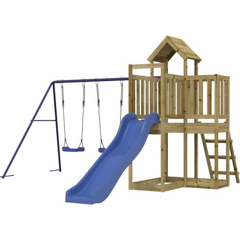 "Columpios para parques infantiles al aire libre, tobogán, columpios robustos, juegos de jardín, madera de pino impregnada 020004652" (1/5)