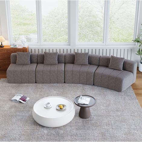 Modulares gebogenes Chenille-Sofa in Grau, 2 Kissen, ohne Montage, OKMYHOME (1/5)