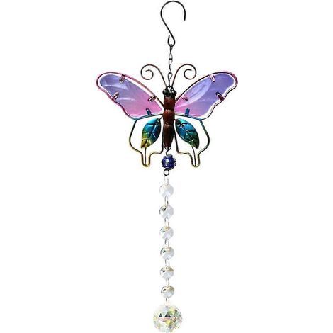 Attrape-soleil en cristal, objet décoratif en fer forgé, créateur d'arc-en-ciel réfléchissant à chaînette-40x16cm-Violet